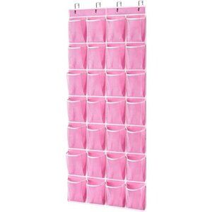 KEEPJOY Over the Door Shoe Organizer 28 Pocket Hanging Shoe Rack Mesh Pink